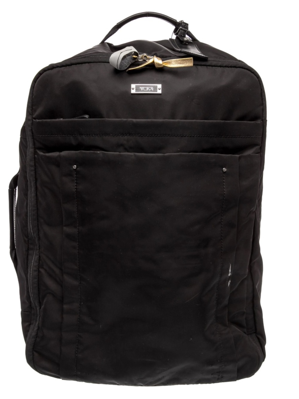 Tumi Black Travel Backpack with Gold Zipper Accents